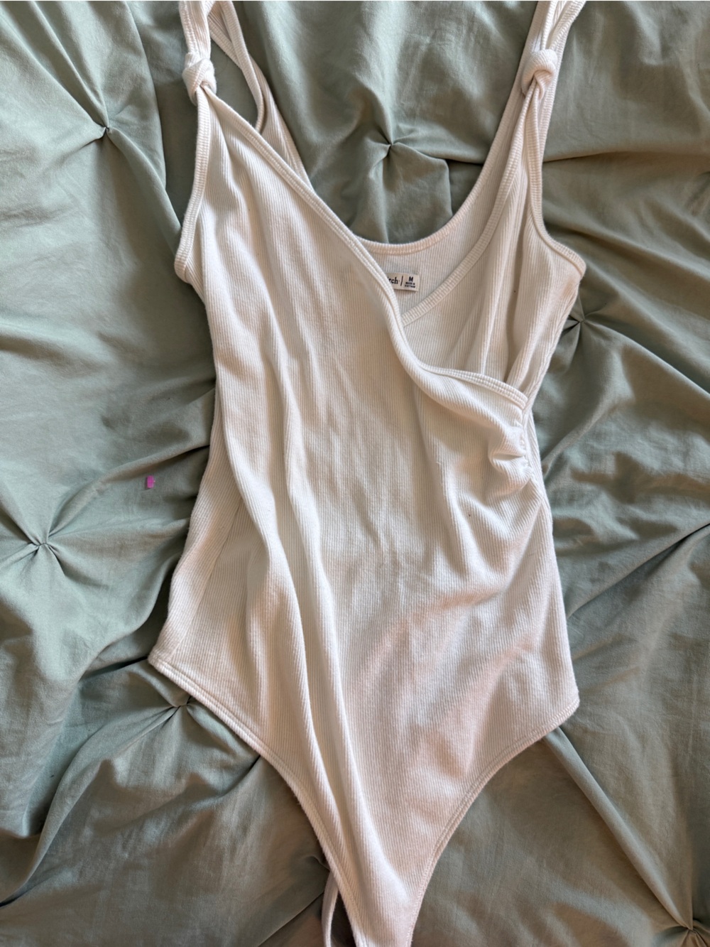 Abercrombie & Fitch Cream Ribbed Bodysuit with Tie Straps